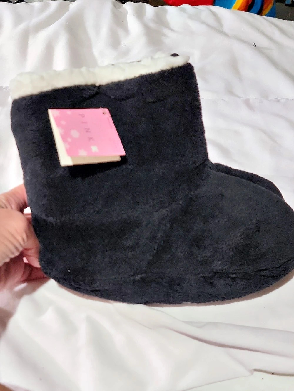 Vintage K-Mart Pink K Fuzzy Women's Slippers in Black & White NWT Y2K Deadstock